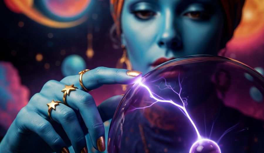 Intro image for the article. Ananke with her finger on a plasma globe, a single strong current rushing toward her.
